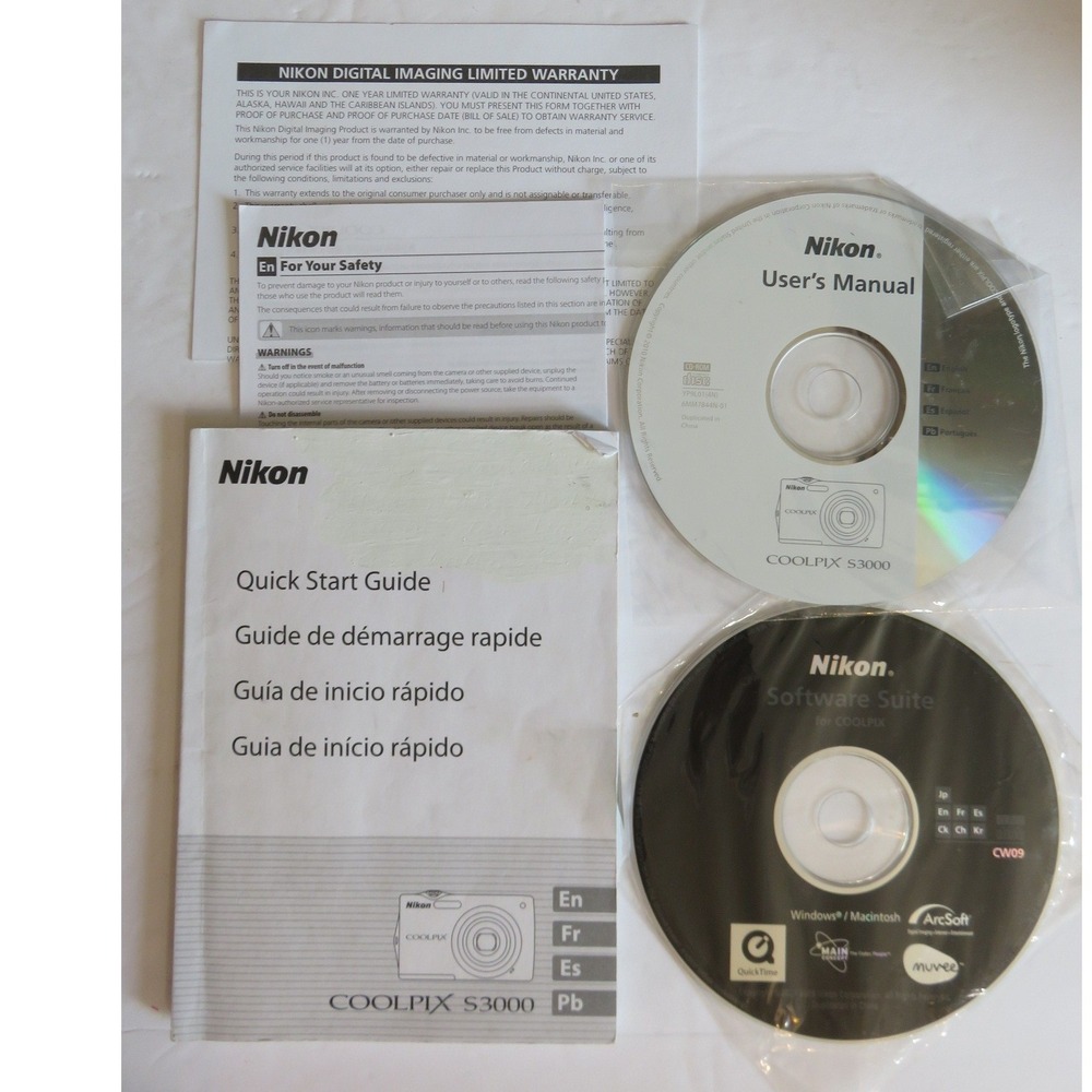 Nikon Coolpix S3000 User‎ Manual Quick Start Guide Software Suite CD Bundle